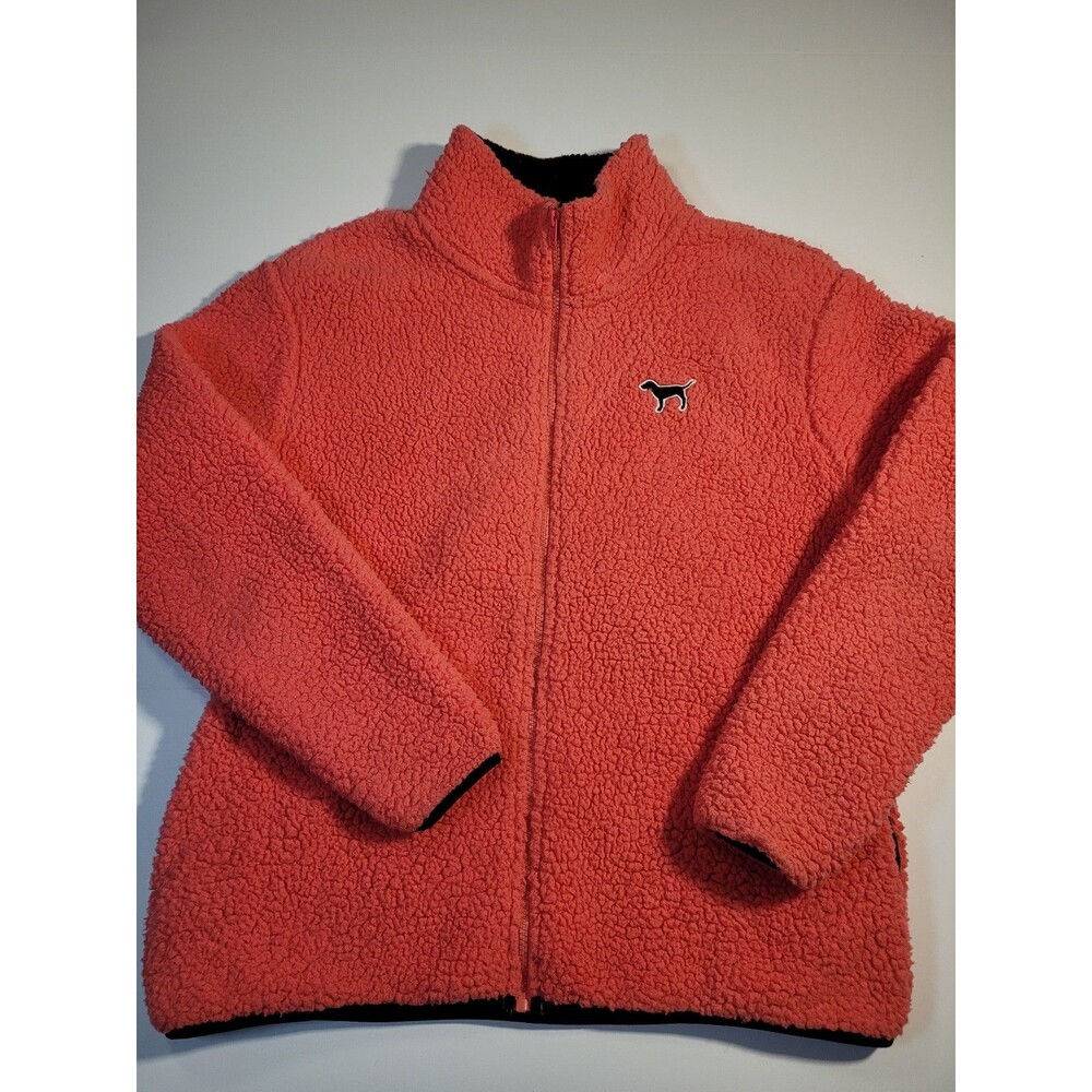 PINK Victoria's Secret Womens Small Sherpa Fleece Full Zip Jacket Coral #104